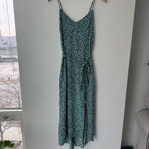 Abercrombie Green Patterned Print High-Low Dress SMALL TALL